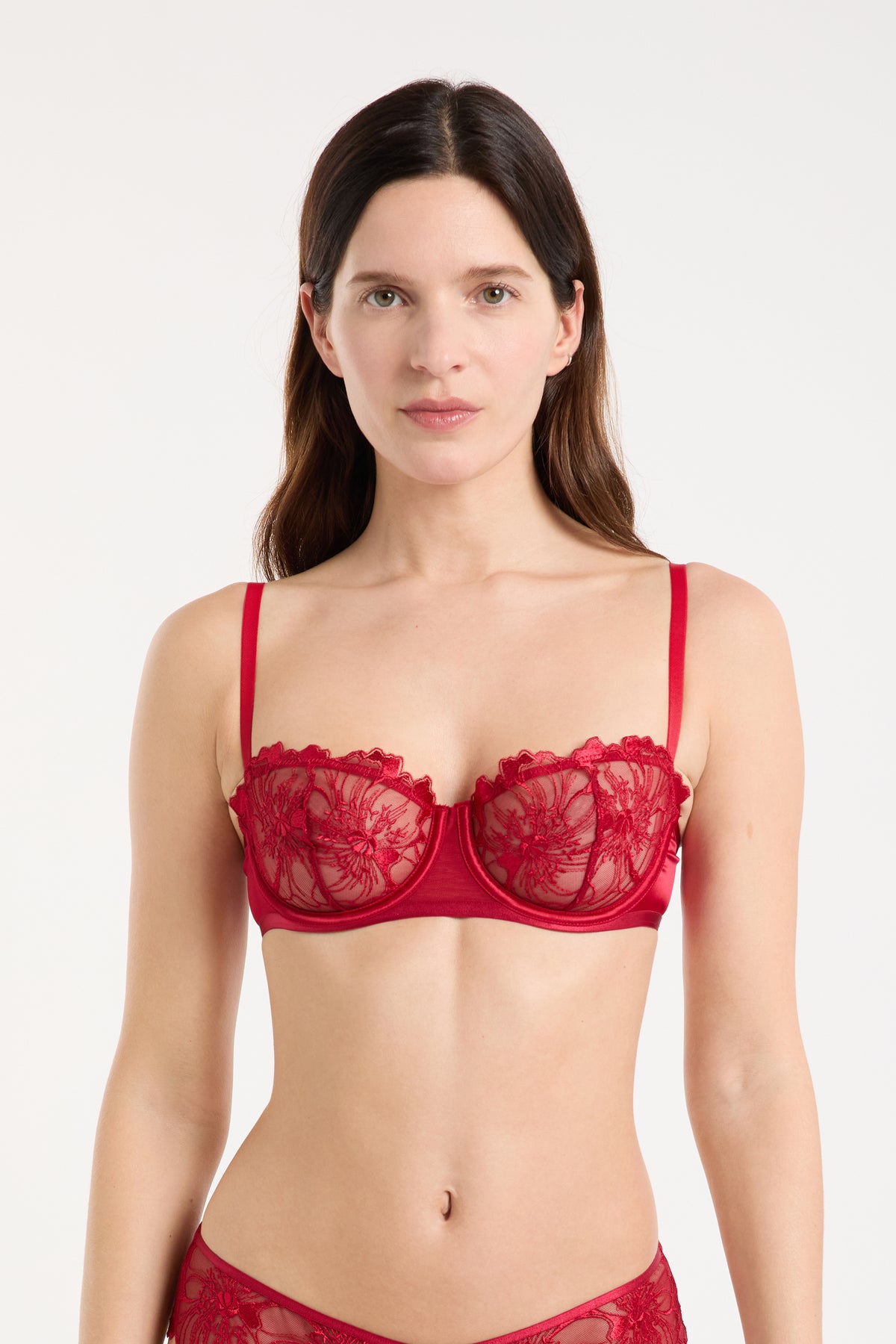 Soutien-gorge n° 9 - Balconnet brodé - ROUGE